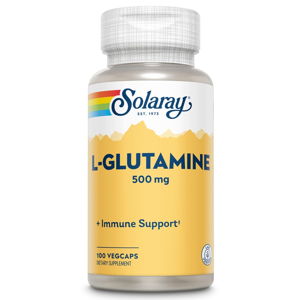 SOLARAY L Glutamine Capsules 500 mg - Immune Support Supplement - Free Amino Acid - Lab geverifieerd, 60 dagen geld-terug garantie - 100 porties, 100 VegCaps