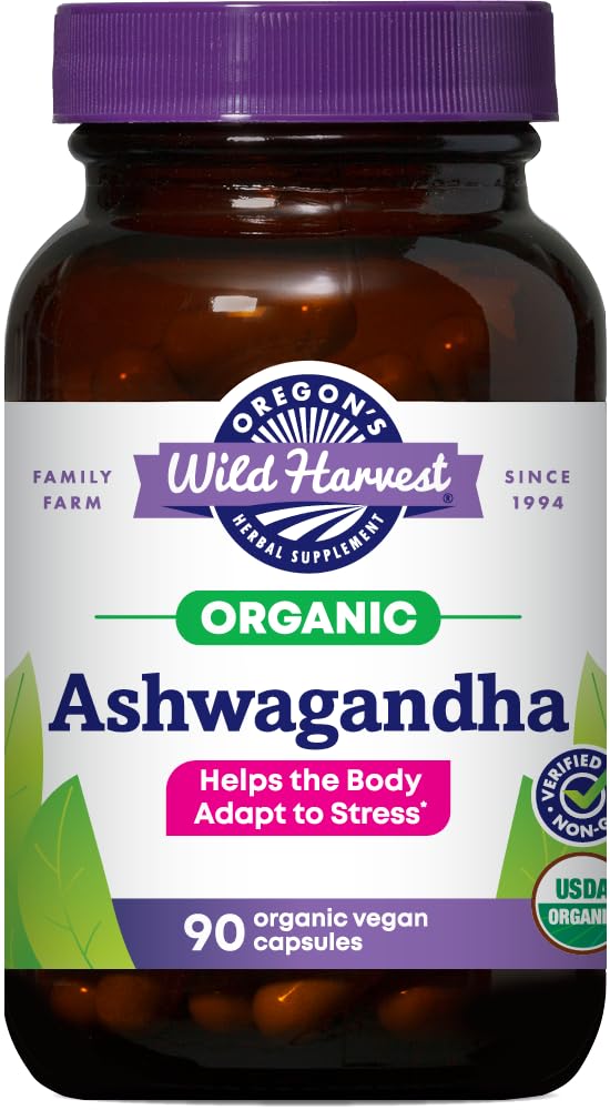 Oregon's Wild Harvest Certified Biologische Ashwagandha Herbal Vegan Capsules, 1200 MGS, 90 Tellen