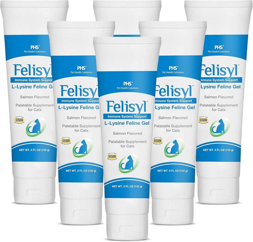 L-Lysine Gel voor katten (5oz) Ondersteunt Immune, Respiratory, en Eye Health. Eases niezen, Runny Neus en Watery Eyes. Smakelijke zalm smaak - Made in The USA (6 Pack)