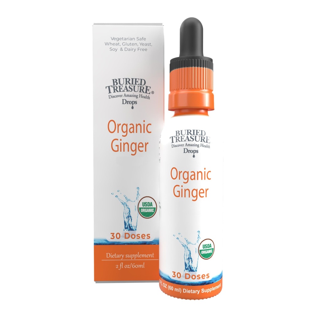 Begraven Treasure Ginger Drops - Gemaakt met biologische gemberwortel voor spijsverteringsondersteuning, verstoorde maag settle druppels, geen suiker, alcoholvrij, veelzijdig gebruik voor gemberthee of directe consumptie, 30 porties