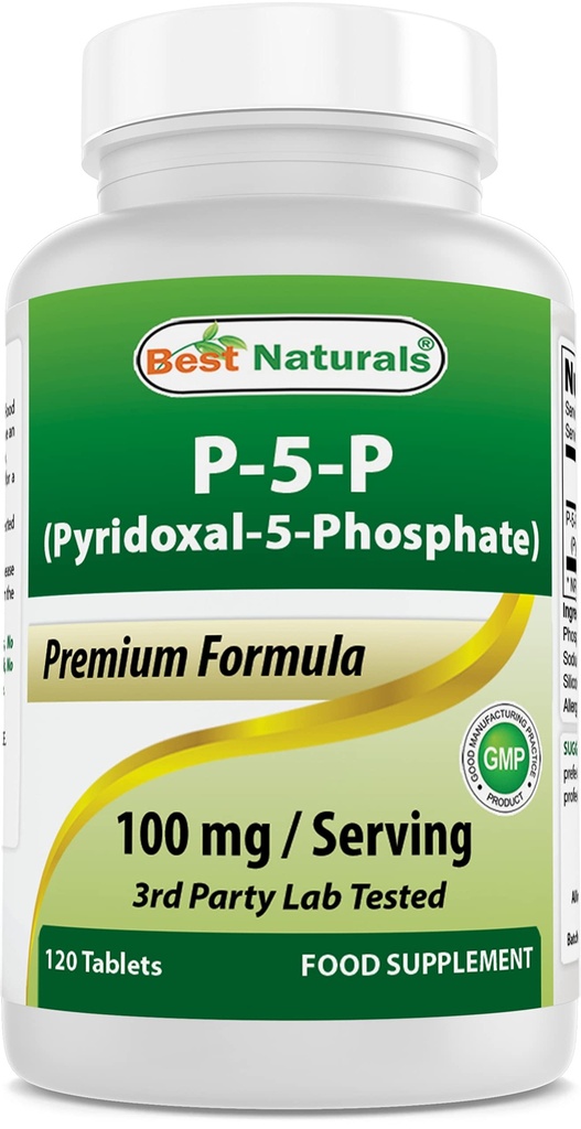 Best Naturals P5P Vitamine B6 (Pyridoxaal 5 Fosfaat) 100 mg/Serven - 120 tabletten - een actieve vorm van vitamine B6.