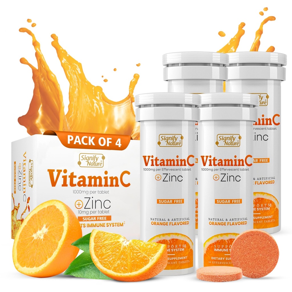 SIGNIFY NATUUR Vitamine C 1000mg Bruisende tabletten - Krachtige Immune Support VIT C met zinksupplement - Suikervrije en Veganistische formule 
