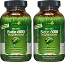 Irwin Naturals Biotin-6000-60 Liquide Soft-Gels, Paquet de 2 - Soutient la force et la protection des cheveux et des ongles - avec l'huile d'avocat, l'huile de coco, la lutéine et la zéaxanthine - 60 portions totales