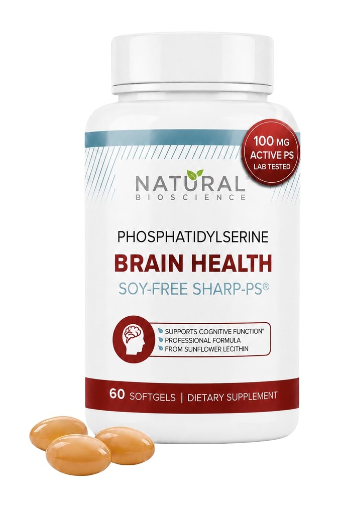 Soy Free Fosfatidylserine 100mg Softgel - PS Supplement Boosts Memory, Focus, Problem Solving, Cortisol Control. Natuurlijke Zonnebloem Lecithin, Gepatenteerd Sharp PS-Green. Niet GMO, 60 Softgels
