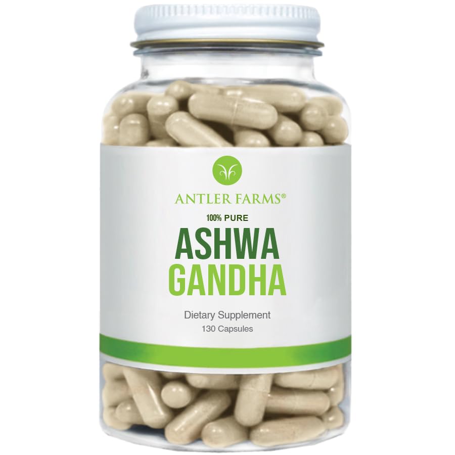 Antler Farms 100% Pure Ashwagandha Root and Ashwagandha Root Extract, 130 Capsules, 1200mg 