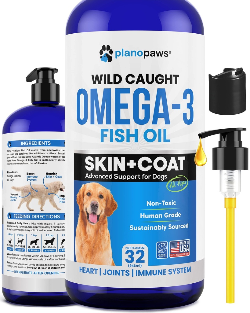 Omega 3 Visolie voor honden - Beter dan Zalmolie - Hondenvisolie supplement te verminderen Vergieten & Jeuken - Ondersteunt gewrichten, hersenen, en hart gezondheid - huid en jas supplement - vloeibare visolie