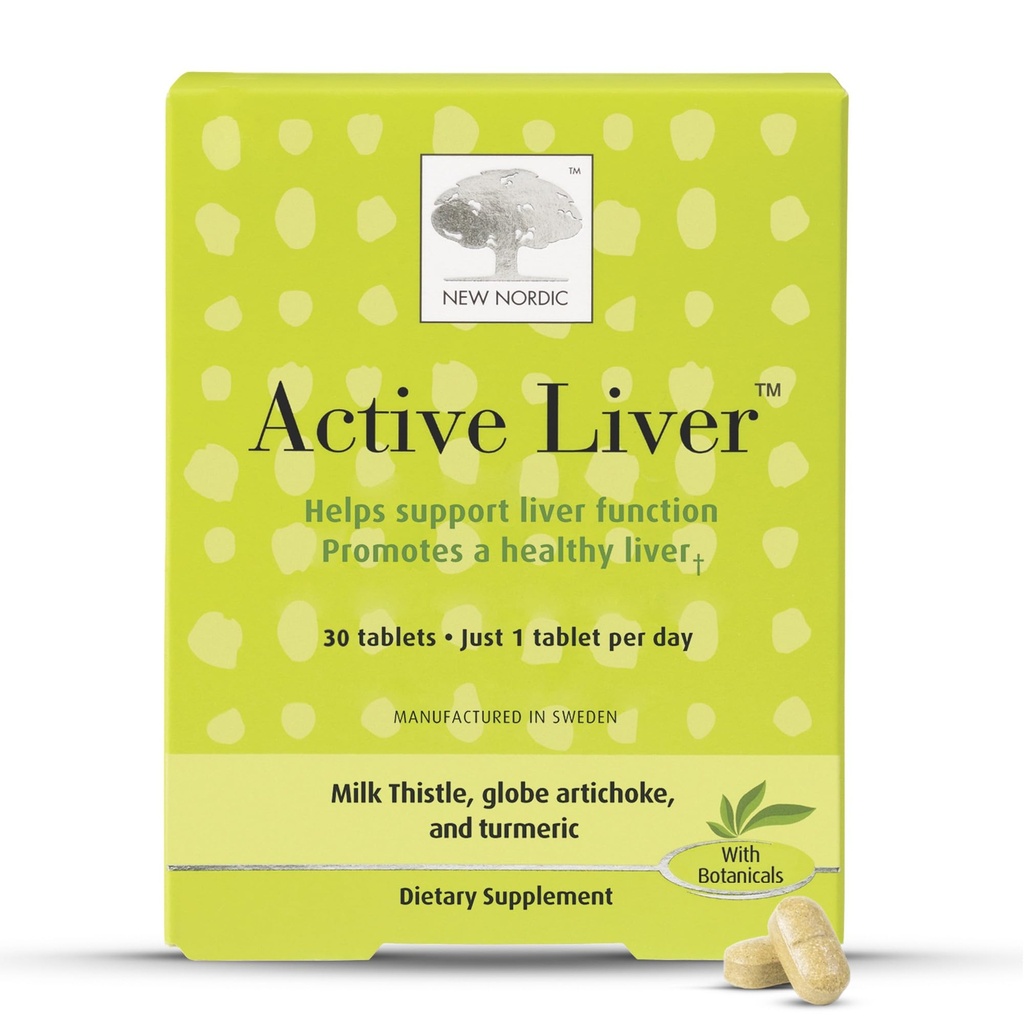 NIEUW NORDIC Actieve lever 30 dagen levering, dagelijkse leversupplement, melkdistel, Artichoke & Kurkuma, 30 tabletten (verpakking van 1)