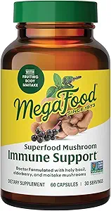 Megafood Superfood Mushroom Immune Support - Maitake Mushroom Supplément avec Elderberry & Holy Basil pour aider à soutenir un système immunitaire en santé - Doctor Formulé, Vegan - 60 capsules, 30 portions