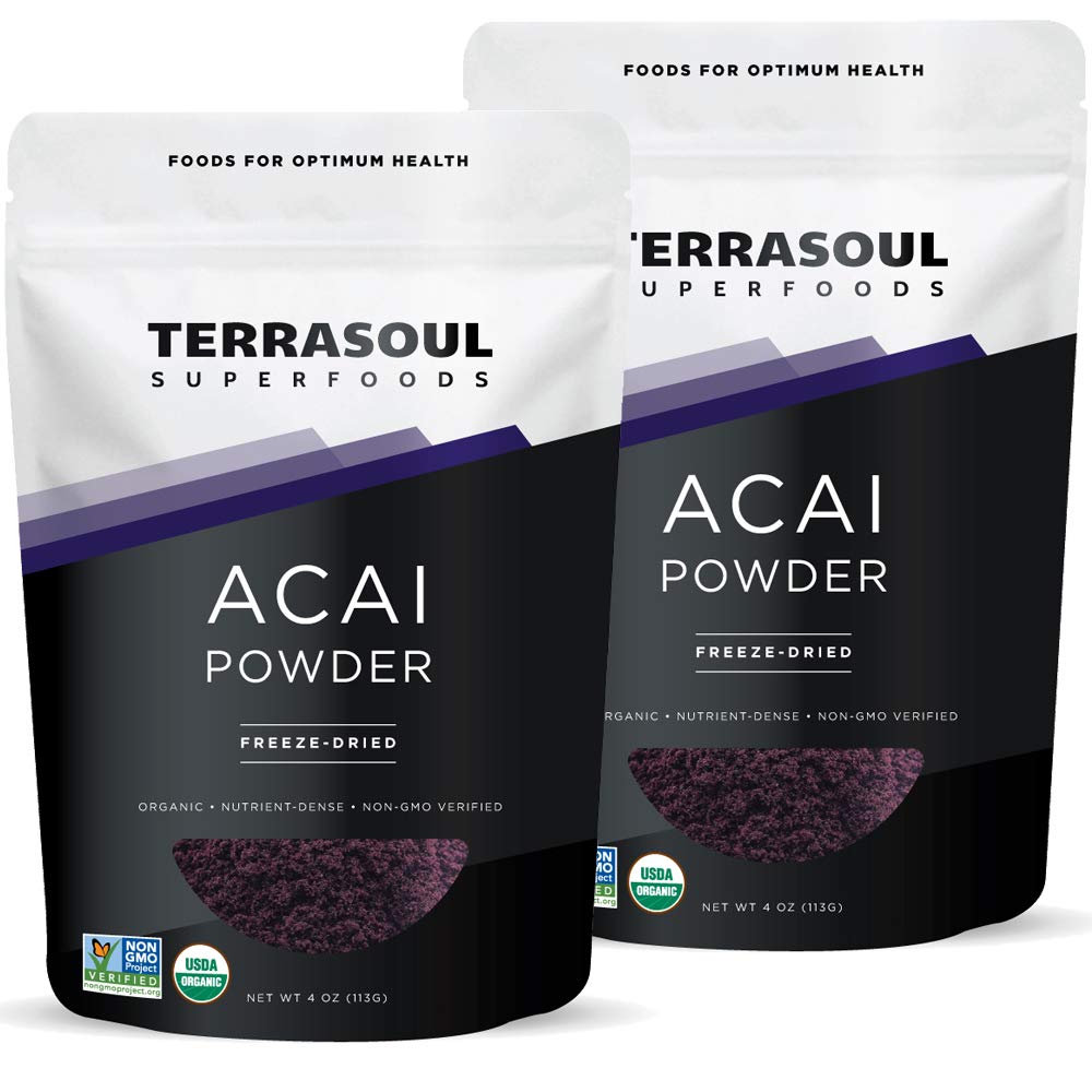Terrasoul Superfoods Biologische Acai Berry Powder, 4 Oz (pakket van 2), Freeze-Dried voor versheid, Omega Fats Boost voor Smoothie Bowls, en Antioxidant-Packed Superfoods Recepten