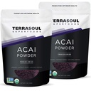 Terrasoul Superfoods Biologische Acai Berry Powder, 4 Oz (pakket van 2), Freeze-Dried voor versheid, Omega Fats Boost voor Smoothie Bowls, en Antioxidant-Packed Superfoods Recepten