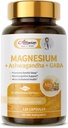 Magnesiumsupplement + Ashwagandha & GABA, Magneium Glycinate, Taurate, Malate Complex for Clam Sleep, Muscles Recovery, Nerves, & Energy Support, High Absorptie Vegan, Non-GMO - 120 ct