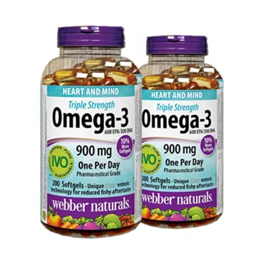 Webber Naturals Triple Strength Omega-3 900mg 200 softgels x 2(2 flessen)