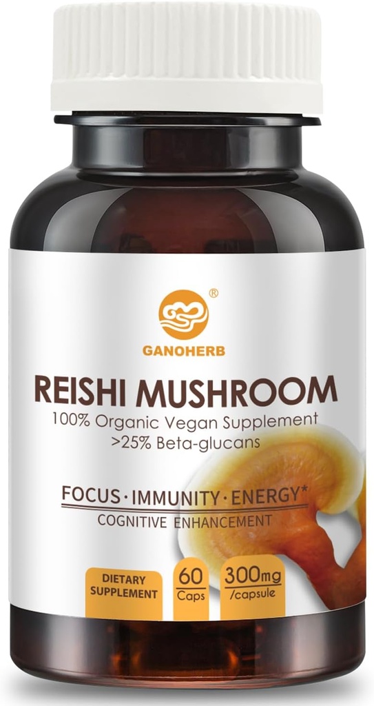 Reishi Mushroom Capsules, Biologische Geavanceerde Superfood Supplement met Reishi paddo Poeder 450mg, Reishi Shell-Broken Spores 270mg, Reishi Mushroom Extract 180mg voor Longevity, Immuun gezondheid