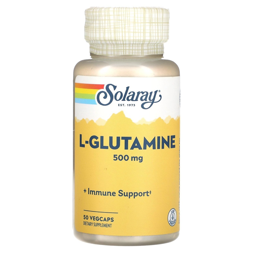 SOLARAY L Glutamine Capsules 500 mg - Immuunondersteuning - Vrij Aminozuur - Lab geverifieerd, 60 dagen geld terug garantie, 50 porties, 50 VegCaps