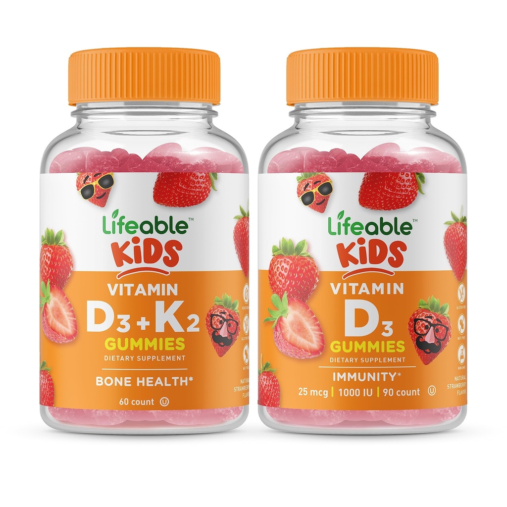 Levensvatbare Vitamine D3 + Vitamine K2 Kids + Vitamine D Kids, Gummies Bundle - Grote Proeverij, Vitamine Supplement, Glutenvrij, GGO-vrij, Kauwbare Gummy