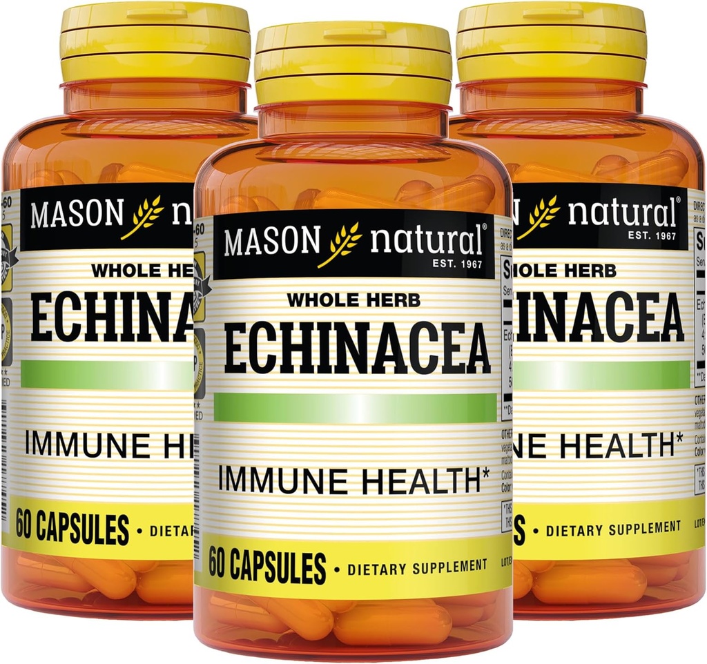 MASON NATUURLIJKE Echinacea, Immuunsysteem Booster, Ondersteunt algemene gezondheid, kruidensupplement, 60 capsules (verpakking van 3)
