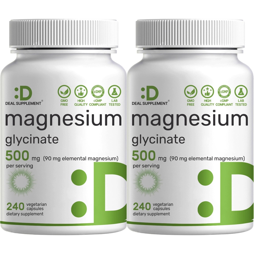 2 Pack Magnesium Glycinate 500mg, 480 Veggie Capsules 
