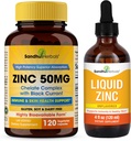 SANDHUHERBALS Zinc 50mg Capsules Bundle avec gouttes de zinc liquide.