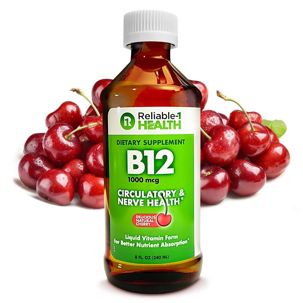 Betrouwbare-1 Laboratoria Liquid Vitamin B12 Daily Supplement 1000mcg voor volwassen mannen en vrouwen - natuurlijke kersensmaak
