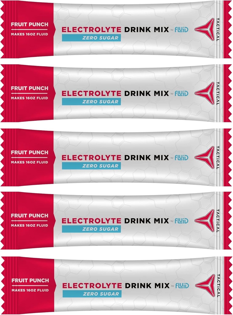 Fluid Tactical - Zéro Sucre, Poudre d'électrolyte Keto, Packs d'hydratation, Fabriqué aux États-Unis (Fruit Punch, 25 comte)
