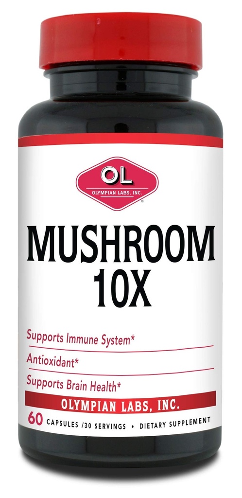 Olympian Labs 10X Mushroom Supplement Capsules - Uitgebreide formule ondersteunend immuunsysteem, Antioxidant, Brain Health - 60 capsules (30 porties)