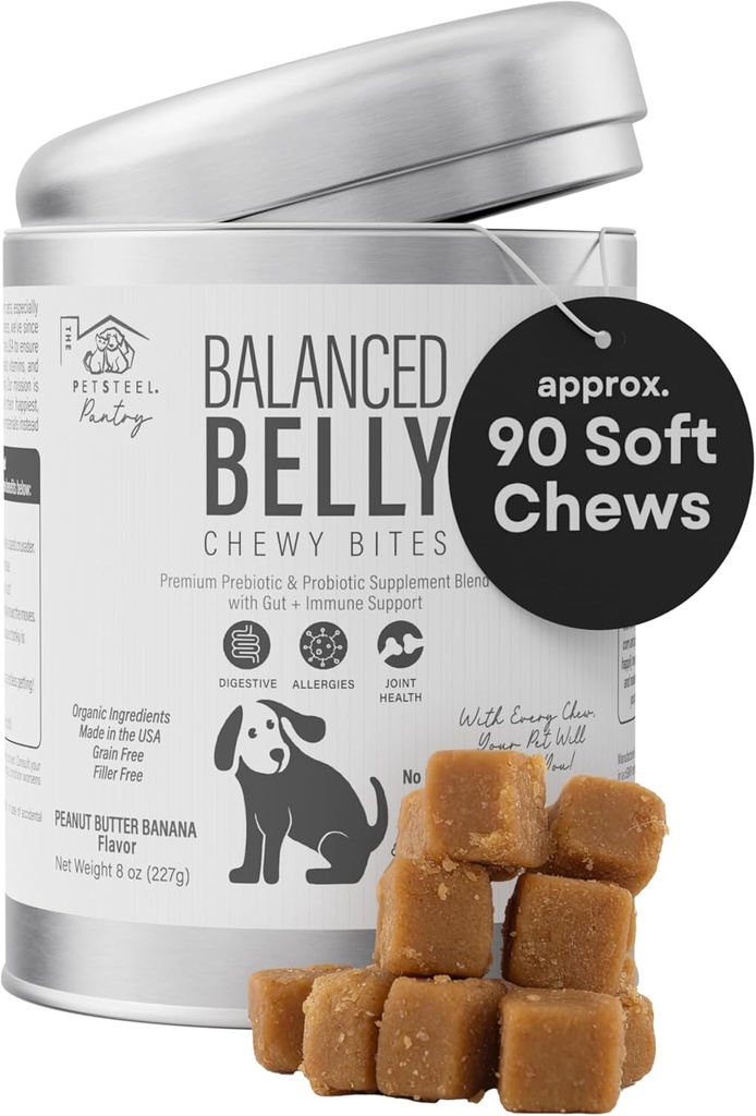Balanced Belly Probiotics voor honden Digestive Health Kauwt met Prebiotica, Allergie & Joint Support &amp; Probiotic Dog Supplement voor Gut Health, Diarree Relief en Itchy Skin 90 Zachte Kauwen