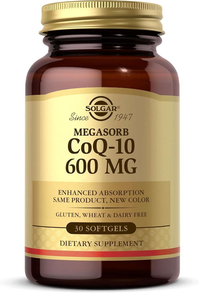 Solgar Megasorb CoQ-10 600 mg, 30 Softgels - Bevordert de gezondheid van het zenuwstelsel - Co-enzym Q10 Supplement - Verbeterde absorptie - Glutenvrij, zuivelvrij - 30 porties