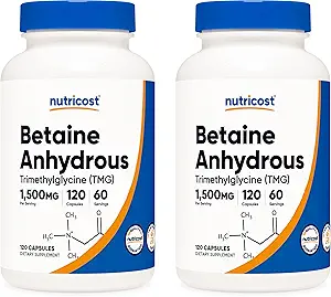 Nutricost Betaine Anhydraat Caps 1500mg, 60 porties per fles (2 flessen)