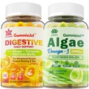 LILICARE Suikervrij Omega 3 Vetzuur 2000mg Met 640mg DHA & 290mg EPA, Multivitamine, CoQ10, Astaxanthine + Gember Gevulde Gummies voor Misselijkheid - Maagrelief - Ultra Absorptie voor Digestieve Ondersteuning