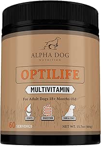 OptiLife Honden Multivitamine Poeder - Volwassen Honden Multivitamine met Probiotica, Allergie Ondersteuning, Gezamenlijke Ondersteuning, Huid & Coat Ondersteuning - Honden Vitaminen en Supplementen - Multivitamine voor Honden (60 Servers)