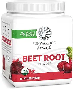 Sunwarrior Beet Root Powder Nitric Oxide Increase Stamina Blood and Flow Circulation Natural Non-GMO Keto Vegan Superfood for Smoothies Acai Pudding Baking 360g sq tub (90 Servings) Organic Harvest