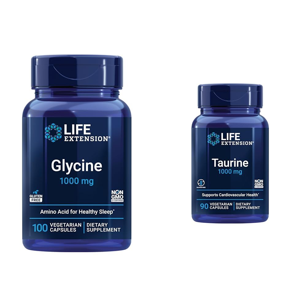 Life Extension Glycine 1000 mg, Promotes Relaxation, Healthy Sleep & Taurine, Pure Taurine Amino Acid Supplement, Heart, Liver and Brain Health