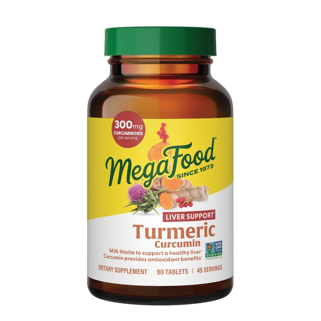 MegaFood Kurkumasupplement voor leverondersteuning - Kurkumasupplement met zwarte peper- en melkdistel - 300 mg CurcumaÔden per portie - veganistisch, glutenvrij, nonGMO - 90 tabletten, 45 porties
