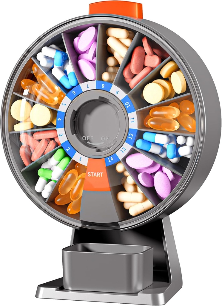Zoksi Grote pil Organisator, Dagelijkse pil Box voor 7 of 14 dagen, Wall-Mountable pil Dispenser Hold voor Geneeskunde, Vitamine of Supplementen, Weekly Pill Case met Easy Press Button (Grijs)