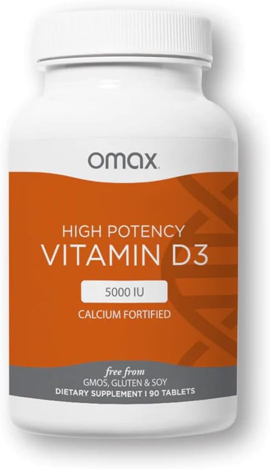 Omax3 Vitamine D3 5000 IE + Calcium, 90 dagen aanvoer, sterke botten, spieren en gewrichten, hartgezondheid, immuniteit, niet GGO, geen gluten, geen soja (nieuwe verpakking) - 90 tabletten (90)