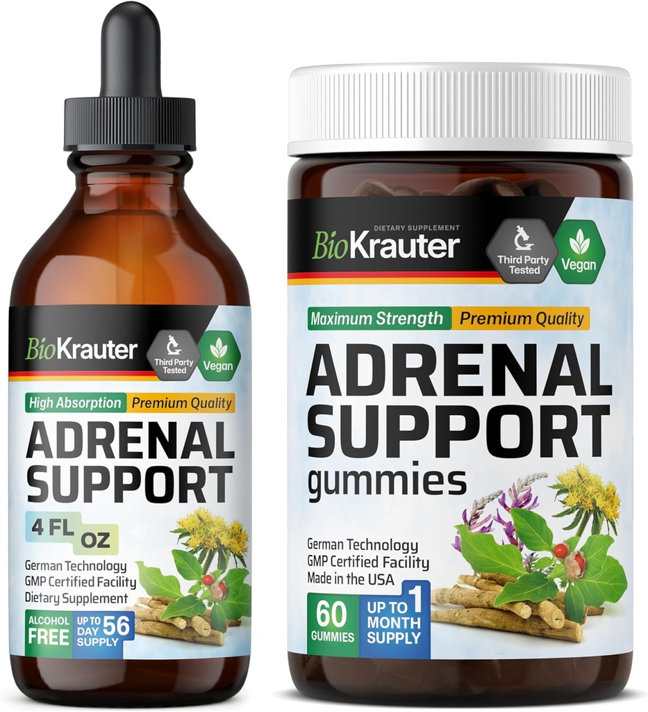 BIO KRAUTER Adrenal Support 60 Gummies & Adrenal Support Tinctuur 4 Fl. Oz.