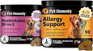 10 en 1 Multivitamine + Allergy Support Soft Chew Supplement Bundle - Skin & Saisonnier Pollen Allergies - Démangeaison pour les chiens - Joint, Digestion, Coeur, Peau, Coat & Immune Support Vitamine