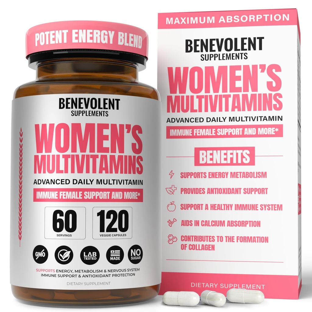 Multivitamine voor vrouwen - Supplement voor energie, immuniteit, & vrouwelijke ondersteuning - dagelijkse vitamines voor vrouwen met biotine, calcium, magnesium - niet-GMO, vegetarische vrouwen Multivitamine - 120 capsules