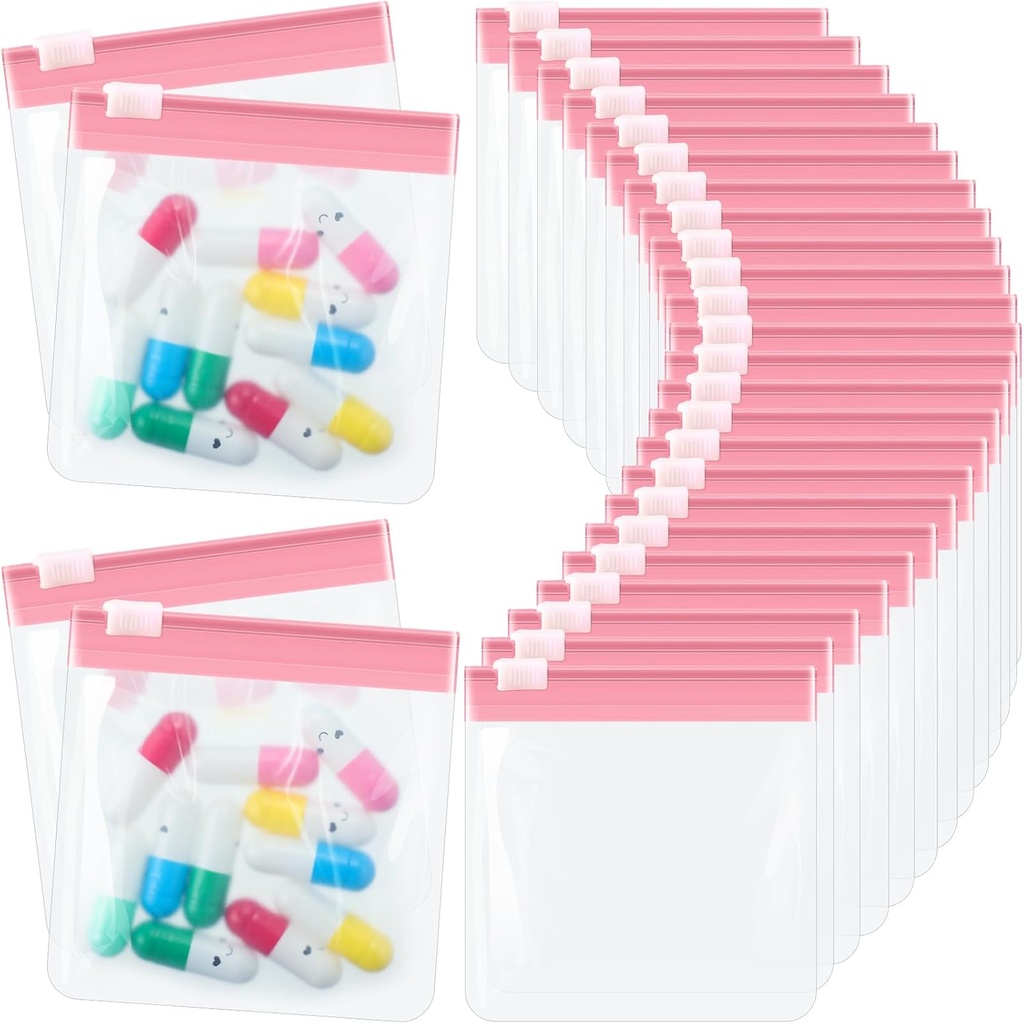 24 Pieces Pill Pouch Bags Zippered Pill Pouch Set Herbruikbare Translucent Medicine Organizer Self Sealing Medicine Bag Travel Plastic Pillen Tassen met schuifslot Pill Baggies voor pillen (Lichte Roze)