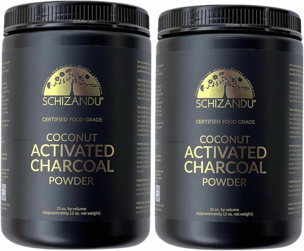 Poudre de charbon biologique activée de charbon naturel, végétalien, biologique, sans OGM - Grande bouteille en poudre de 25 oz - 2pack