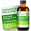 Bold Botanica Plant Omega 3-6-9, met Ahiflower Oil, Vegan Omega 3, Complete Plant-Based Omega's voor Hersenen & Immune Gezondheid, Beter dan Vlas, Visvrij, Grote Smaak, Suikervrij, Niet-GMO, Liquid-4 oz