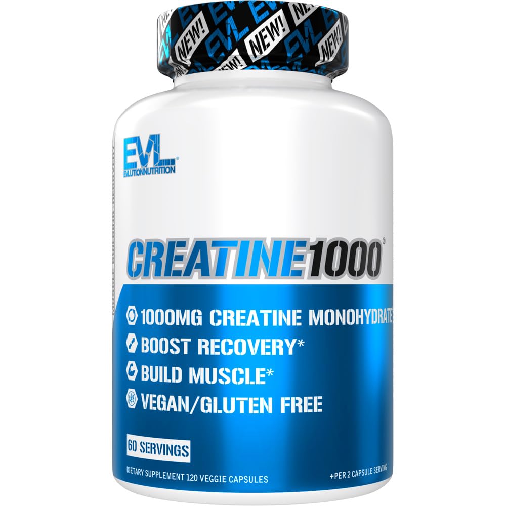 Evlutie Voeding Creatine Monohydraat Capsules - Pre en post workout Recovery Creatine Pillen Mannen & vrouwen spierwinst kracht en herstel - Vegan & Glutenvrij, 500 mg per capsule (60 porties)