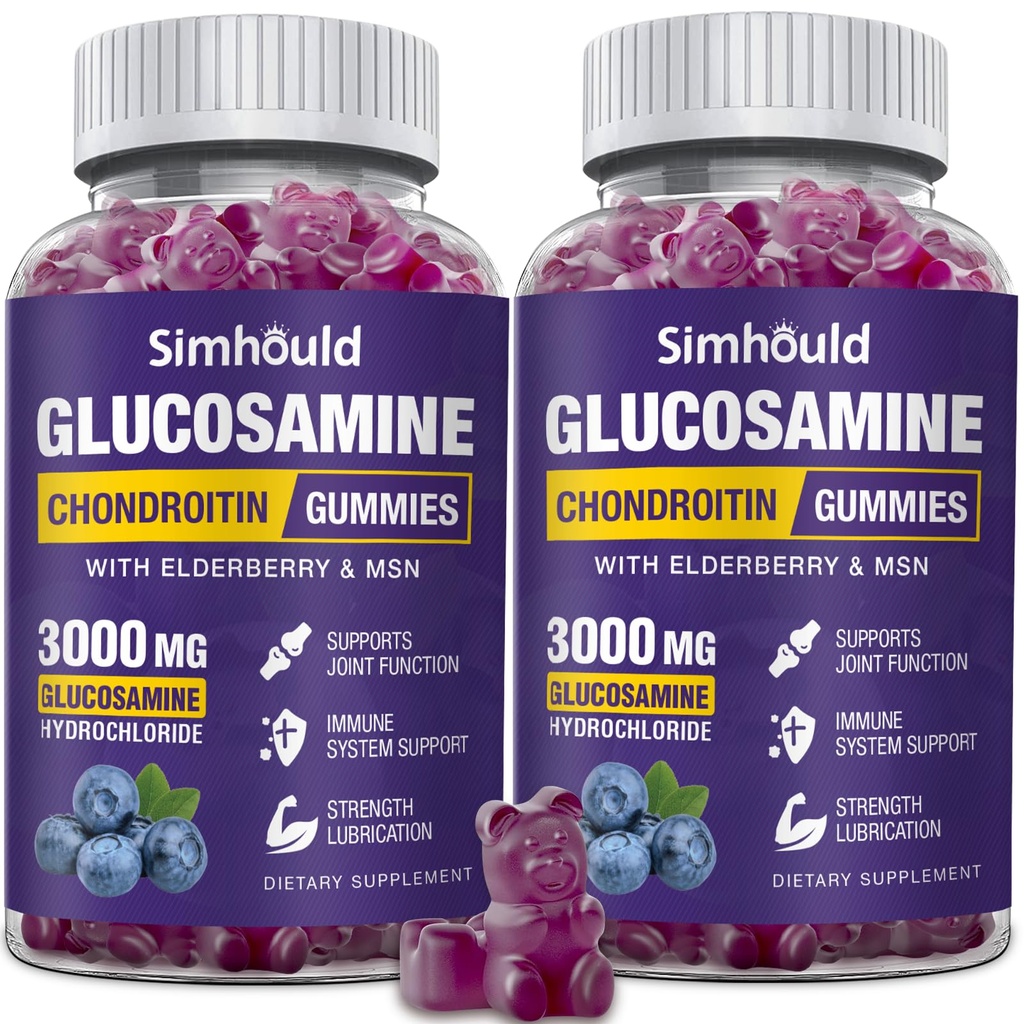 2 Packs Glucosamine Chondroitin Gummies - 3000MG Extra sterkte Joint Support Supplement met MSM & Vlierbes, Flexibiliteit, Antioxidant Immune Support Gummy voor volwassenen, mannen en vrouwen