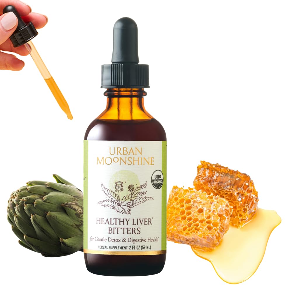 Urbain Luneshine Foie saine Amers - Soutien du foie - Detox - Production Bile - Santé Gut - Artichaut - Dandelion - Détox doux* -Organique- 2 Fl Oz