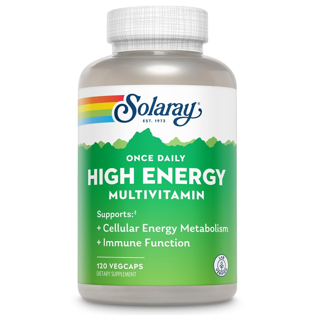 SOLARAY Once Daily High Energy Multivitamine for Women and Men - Energy Supplements - Immune Support w/Vitamine C, A, D en E, Vitamine B Complex, Trace Minerals, 60-Day Garantie, 120 Serv, 120 VegCaps