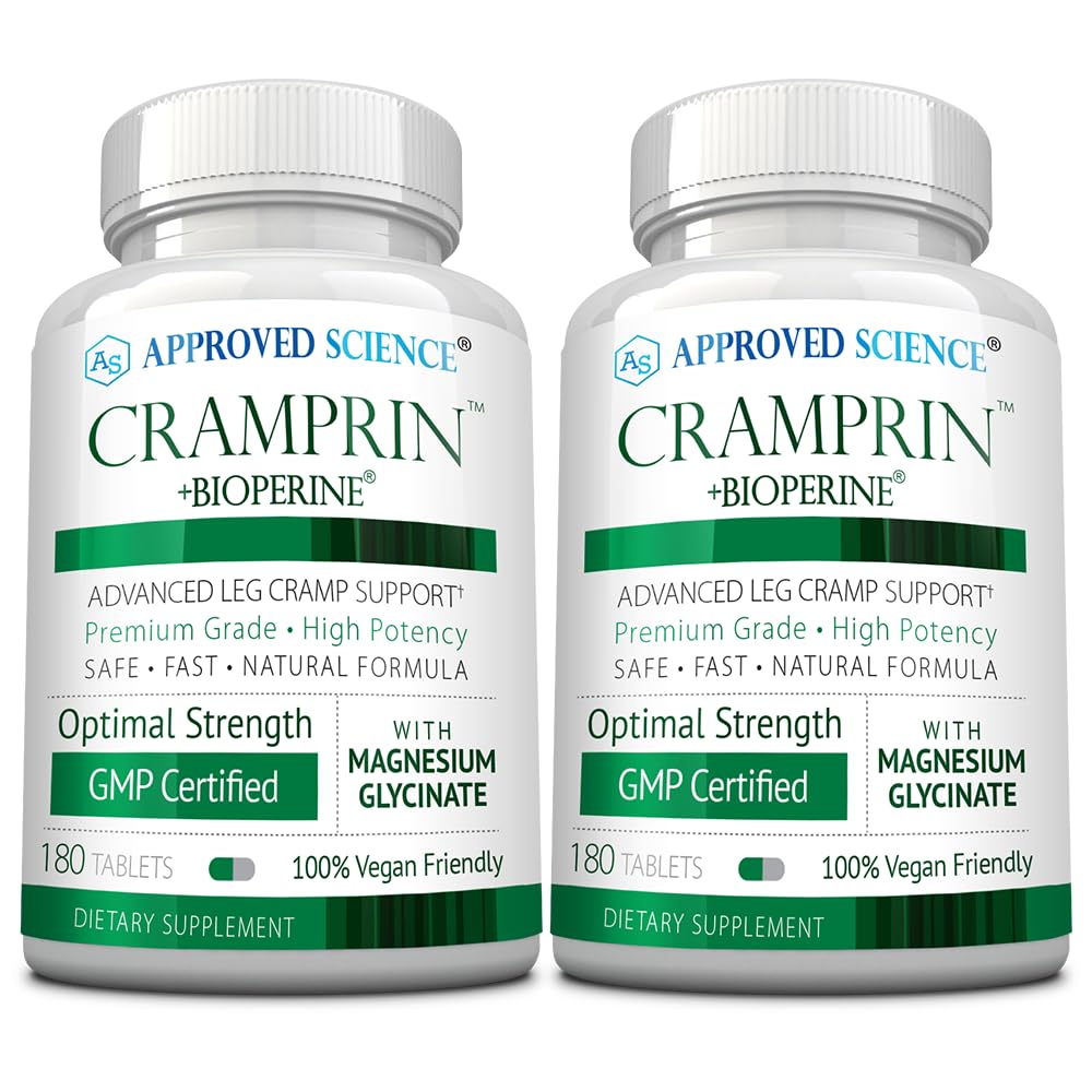 Goedgekeurde Science Cramprin - Hoge Absorptie Magnesium, Vitamine B Complex, BioPerine - 6 maand levering - 2 flessen - Veganistisch