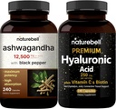 NatureBell Hyaluronic Acid Capsules with Biotin + Vitamin C & Ashwagandha 12.500 mg Equivalent met Black Pepper Bundle Pack 