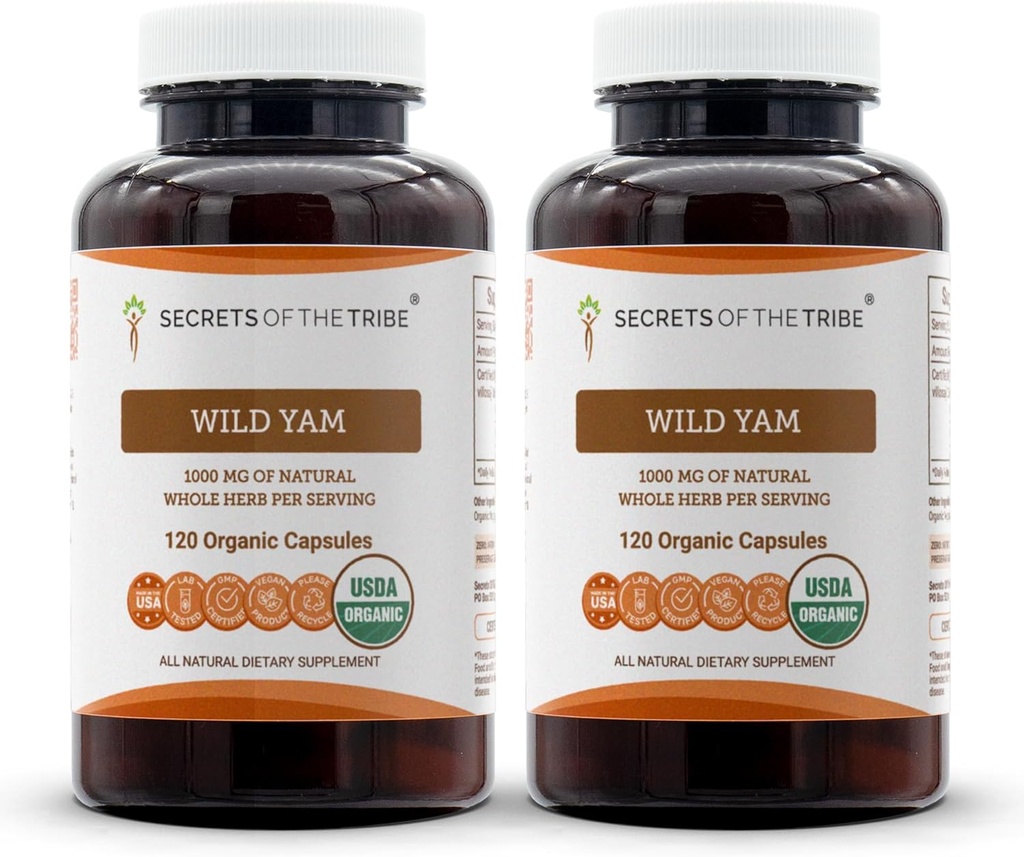 Geheimen van de Stam Wild Yam Capsules 1000 mg Responsible gekweekte USDA Biologische Wild Yam (Dioscorea Villosa) Gedroogde Wortel, Hormone Ondersteuning Supplement (2x120 Capsules)
