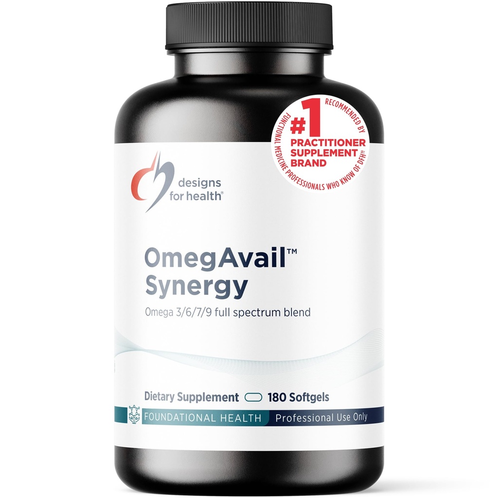 Conceptions pour la santé OmegAvail Synergy - Omega Complex pour adultes - Omega 3-6-7-9 Acides gras de l'huile de brage et de macadamia + Triglycéride (TG) Huile de poisson avec DHA & EPA (180 Softgels)