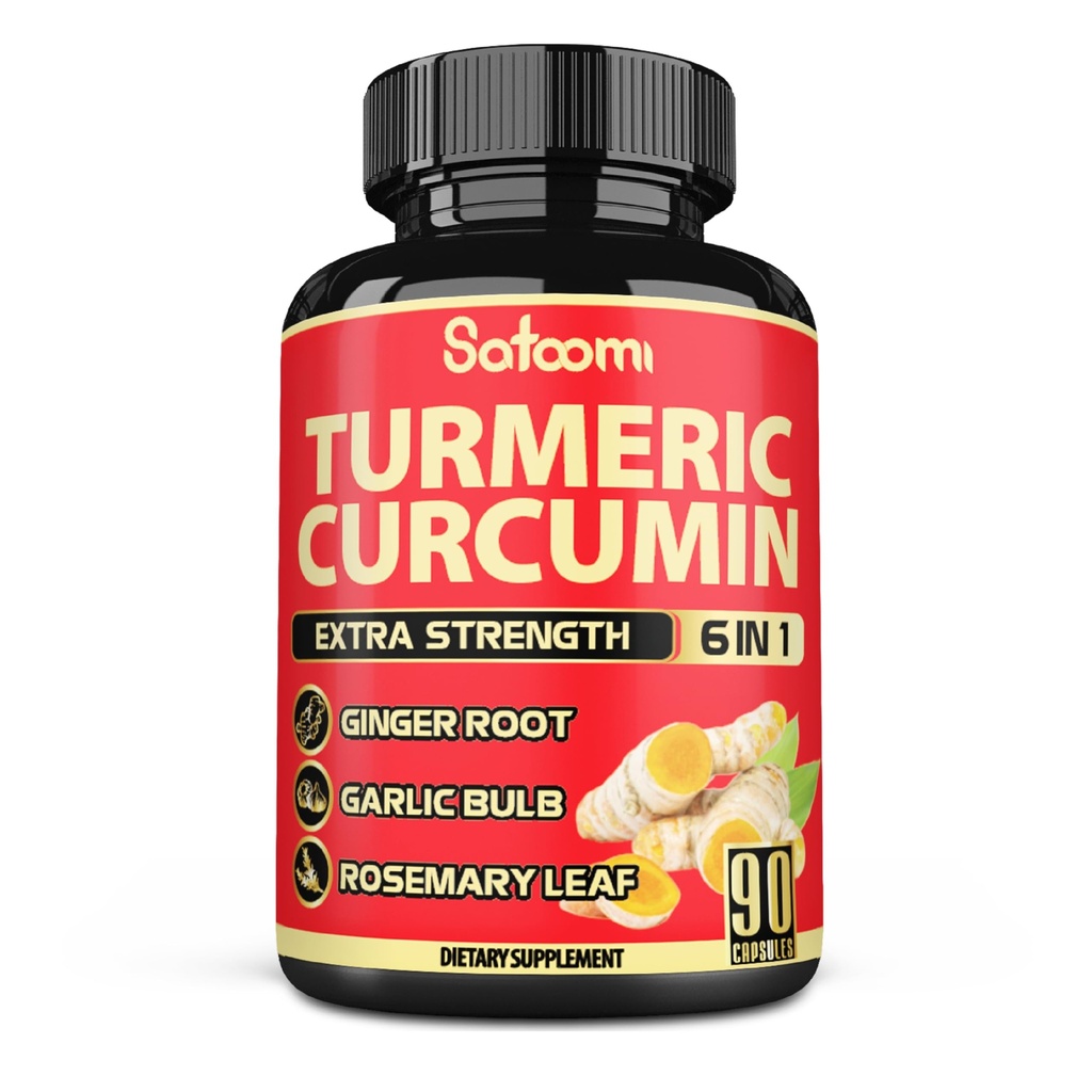 Satoomi 6in1 Curcumine curcumine curcumaire supplémentaire - 3 mois d'approvisionnement - 95% Curcuminoïdes avec racine de gingembre, bulbe d'ail, romarin et poivre noir - 90 capsules
